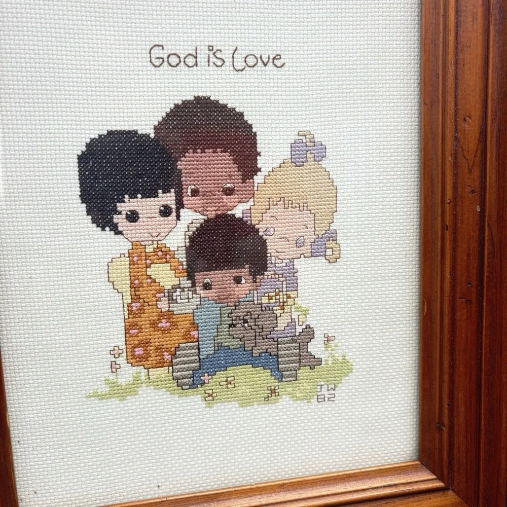 Precious Moments Cross‎ Stitch Framed VTG Christian Pictures W Sayings 1982 Hand